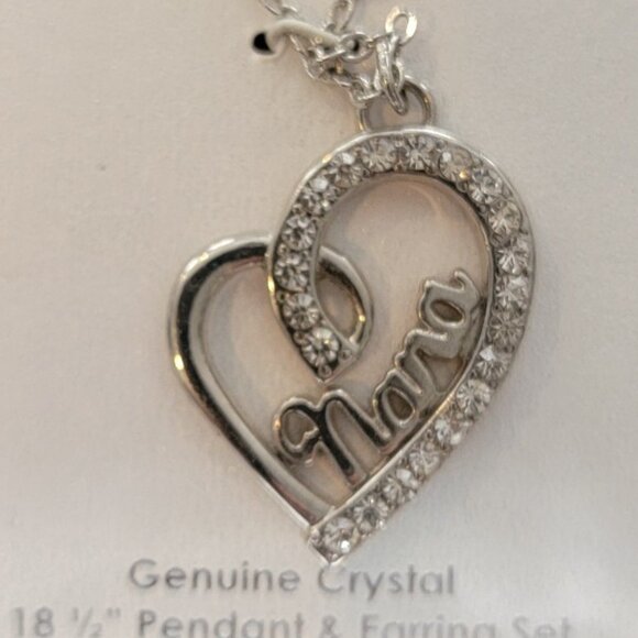 CZ Nana Necklace & Earrings Set Heart Shaped in Silver Tone Setting - Picture 2 of 9